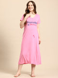 Blush9 Maternity Self Printed Night Maternity and Nursing Dress - Pink