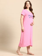 Blush9 Maternity Self Printed Night Maternity and Nursing Dress - Pink