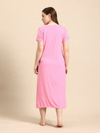 Blush9 Maternity Self Printed Night Maternity and Nursing Dress - Pink