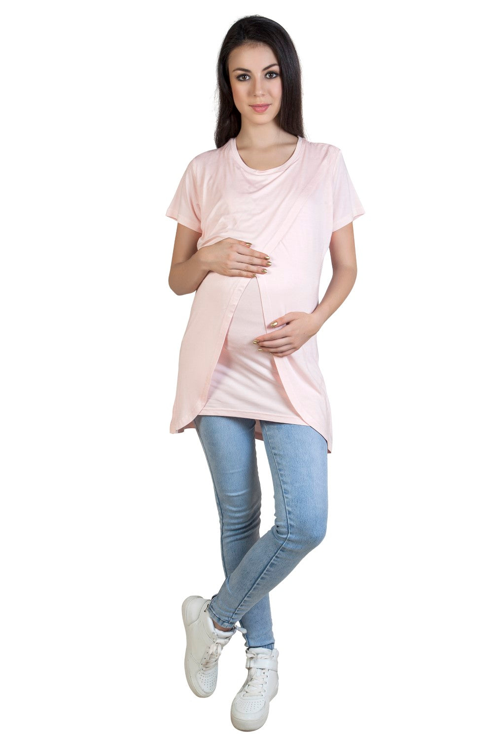 Blush 9 Maternity's Nursing Pink T-shirt with wrap overlay