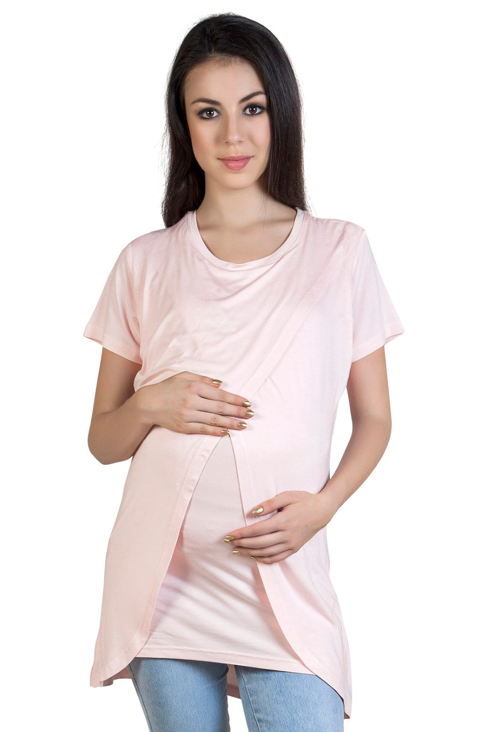 Blush 9 Maternity's Nursing Pink T-shirt with wrap overlay
