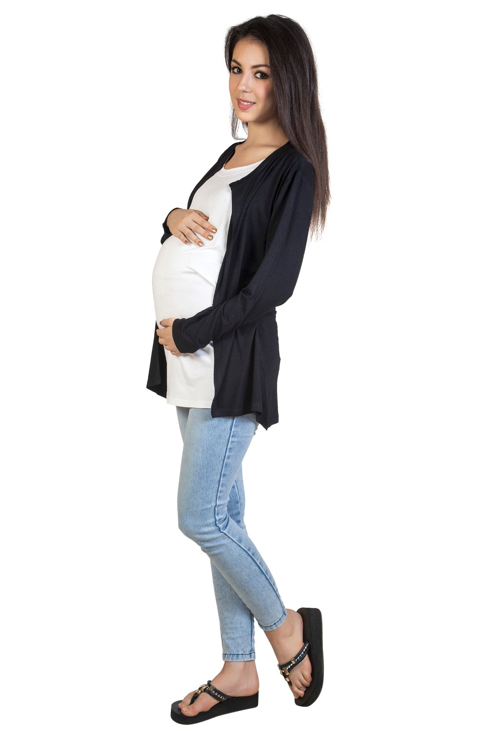 Blush 9 Maternity's Full sleeves Jacket Nursing Black top with attached inner