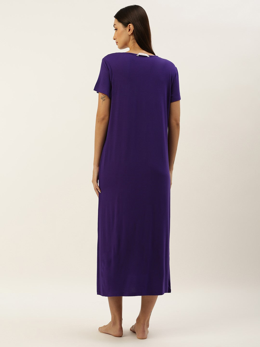 Blush9 Maternity Self Printed Night Maternity and Nursing Dress - Purple