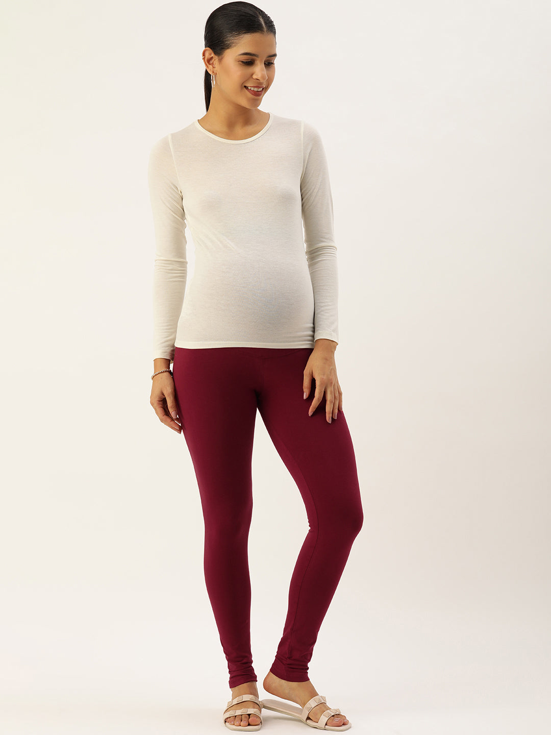 Blush 9 Maternity's Over the bump Maroon  leggings