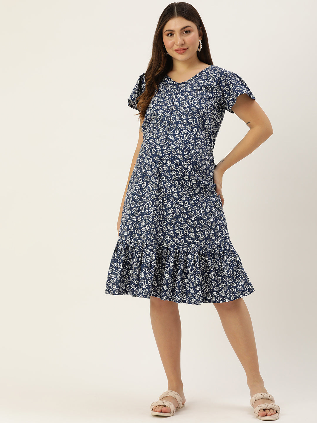 Blush 9 Maternity's Navy Blue Concealed Zip Maternity and Nursing Dress