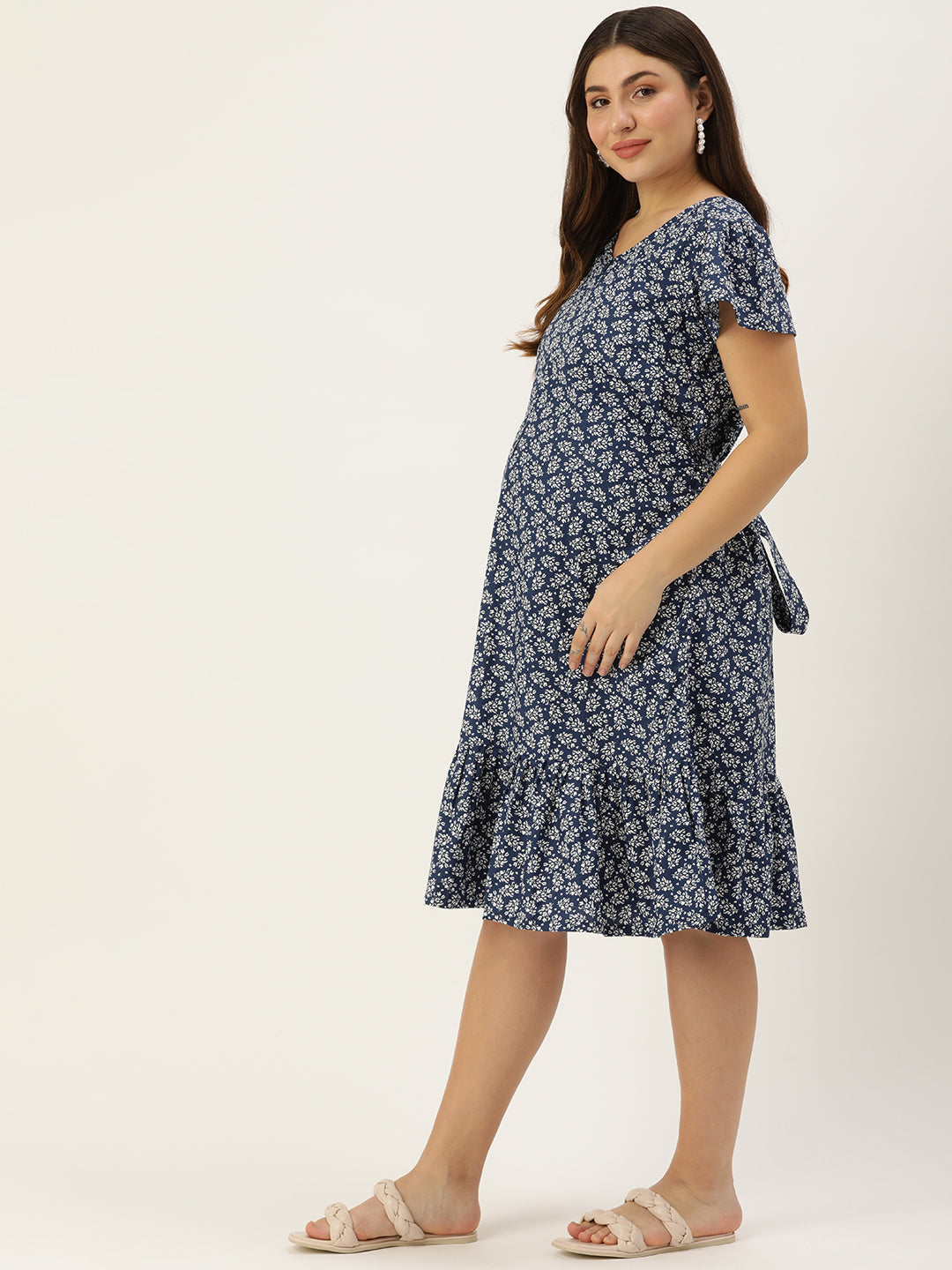 Blush 9 Maternity's Navy Blue Concealed Zip Maternity and Nursing Dress