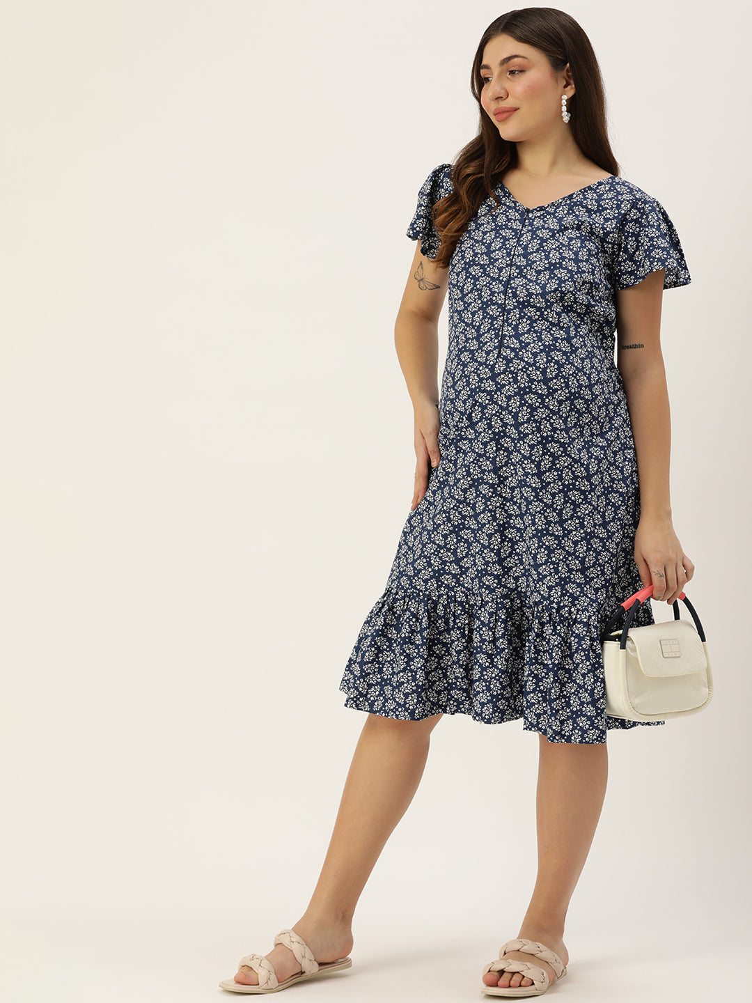 Blush 9 Maternity's Navy Blue Concealed Zip Maternity and Nursing Dress