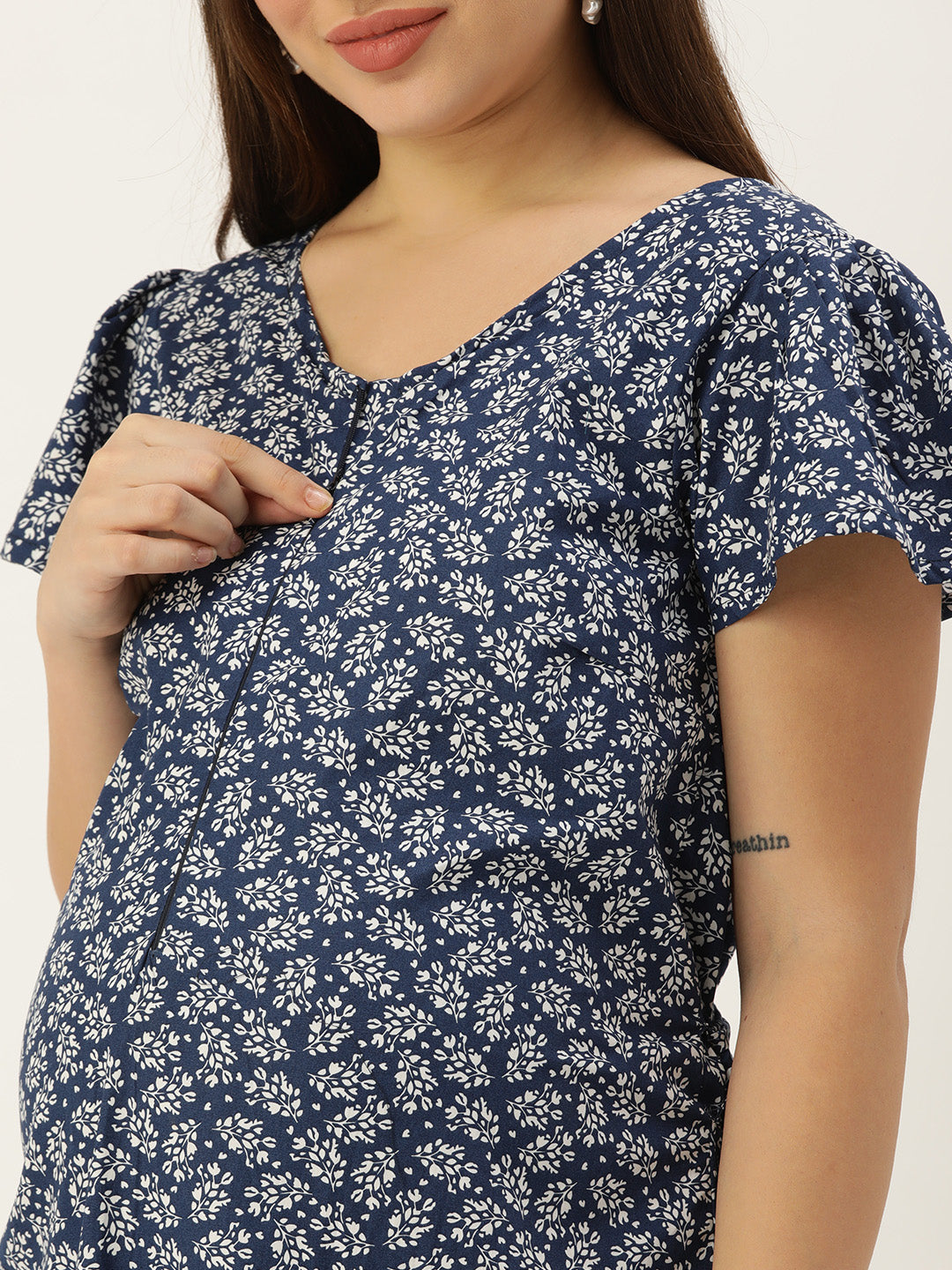 Blush 9 Maternity's Navy Blue Concealed Zip Maternity and Nursing Dress