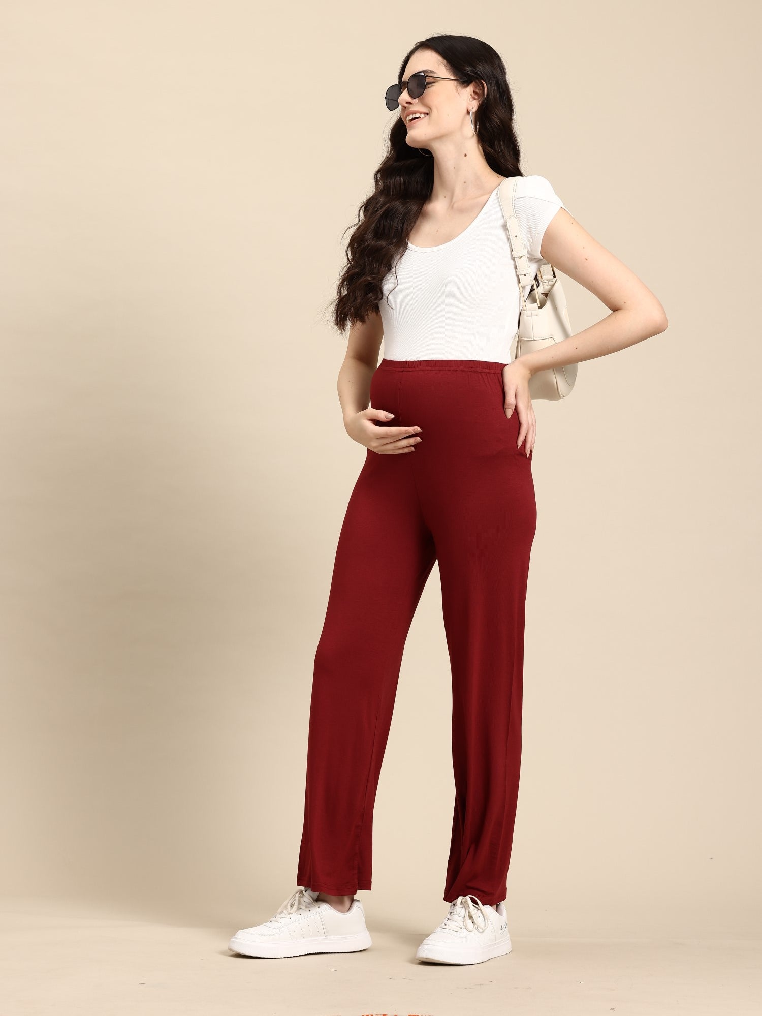 Blush9 Maternity Maroon Blue Maternity Palazzo