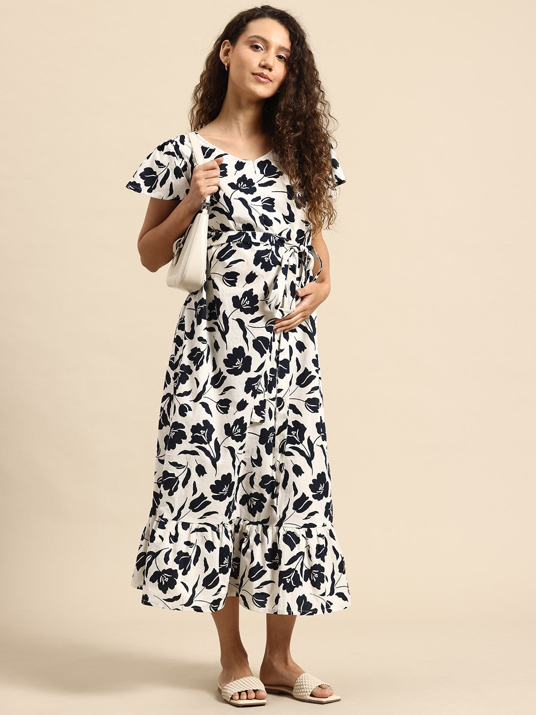 Blush 9 Maternity's Concealed Zip Maternity and Nursing Black and White Dress