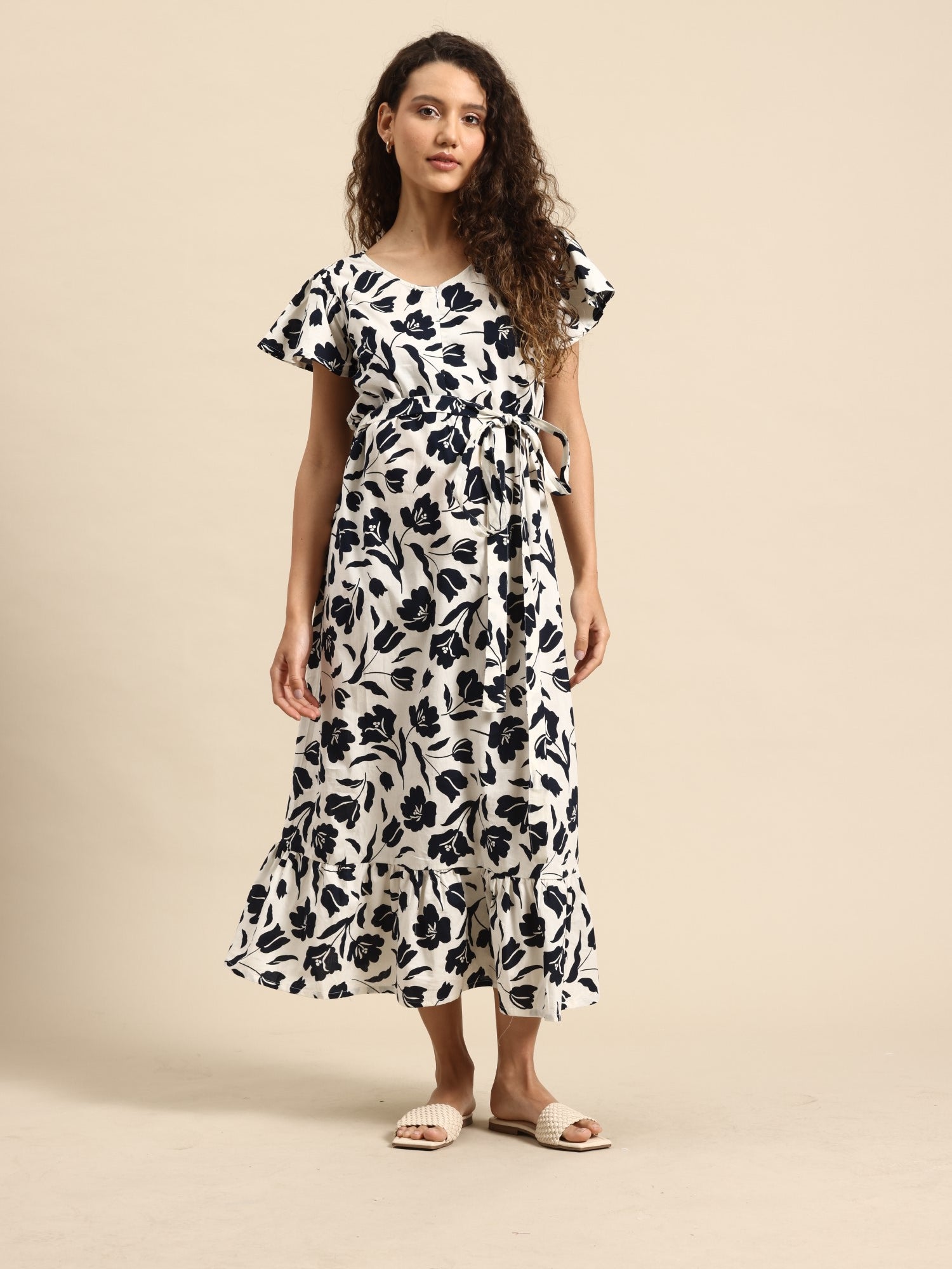 Blush 9 Maternity's Concealed Zip Maternity and Nursing Black and White Dress