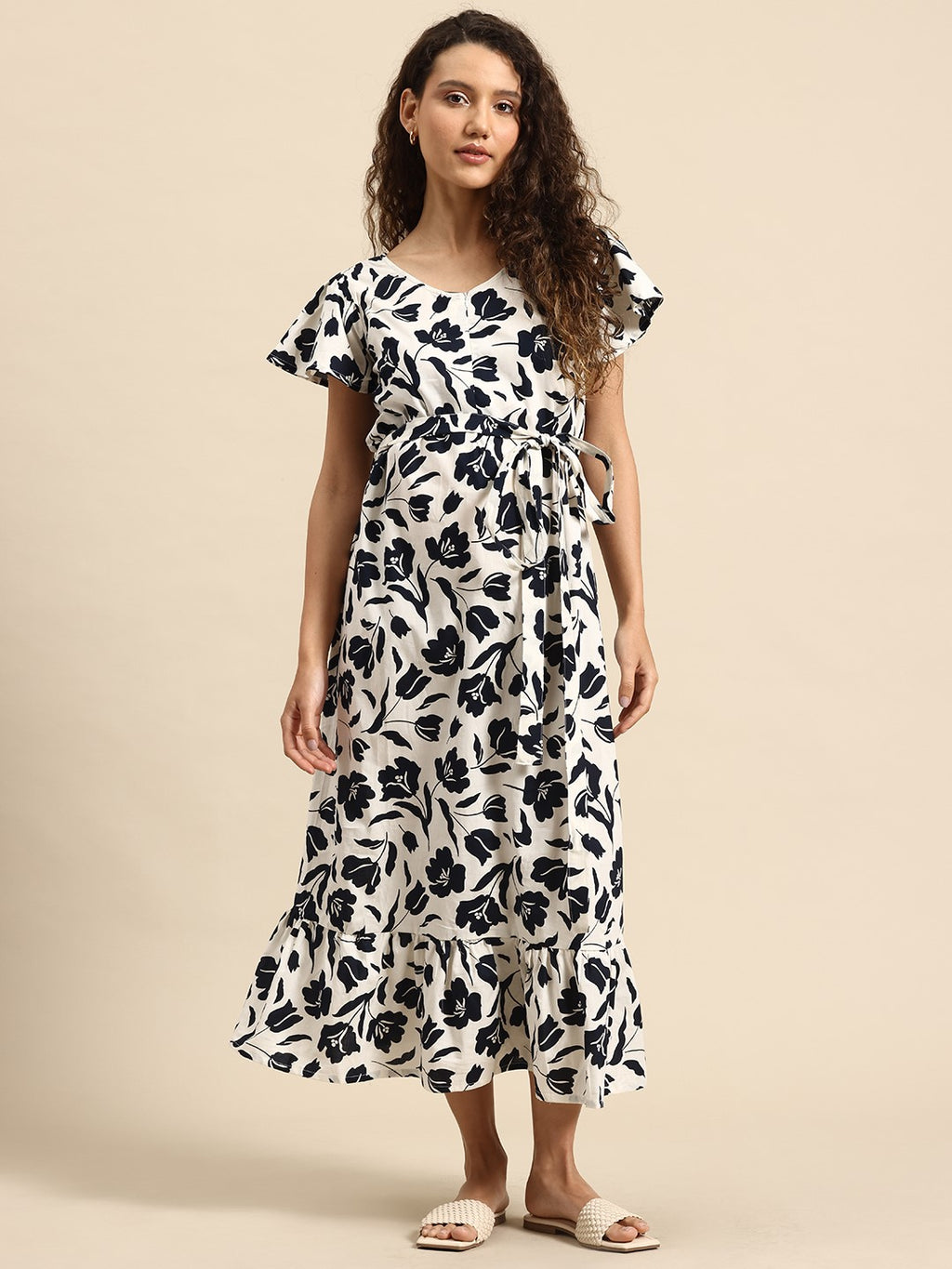 Blush 9 Maternity's Concealed Zip Maternity and Nursing Black and White Dress