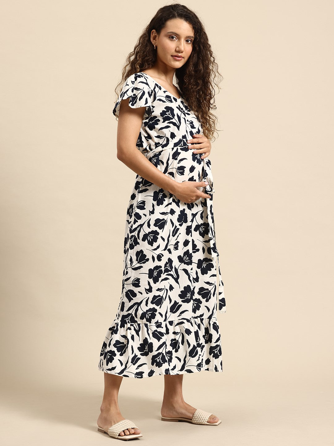 Blush 9 Maternity's Concealed Zip Maternity and Nursing Black and White Dress