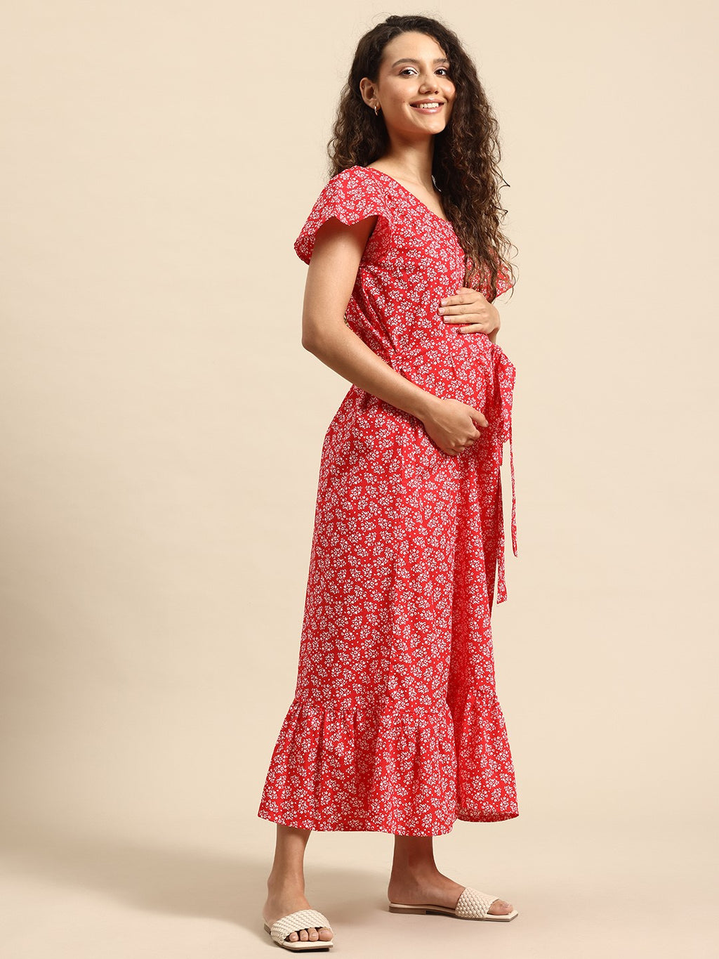 Blush 9 Maternity's Concealed Zip Maternity and Nursing Red Dress