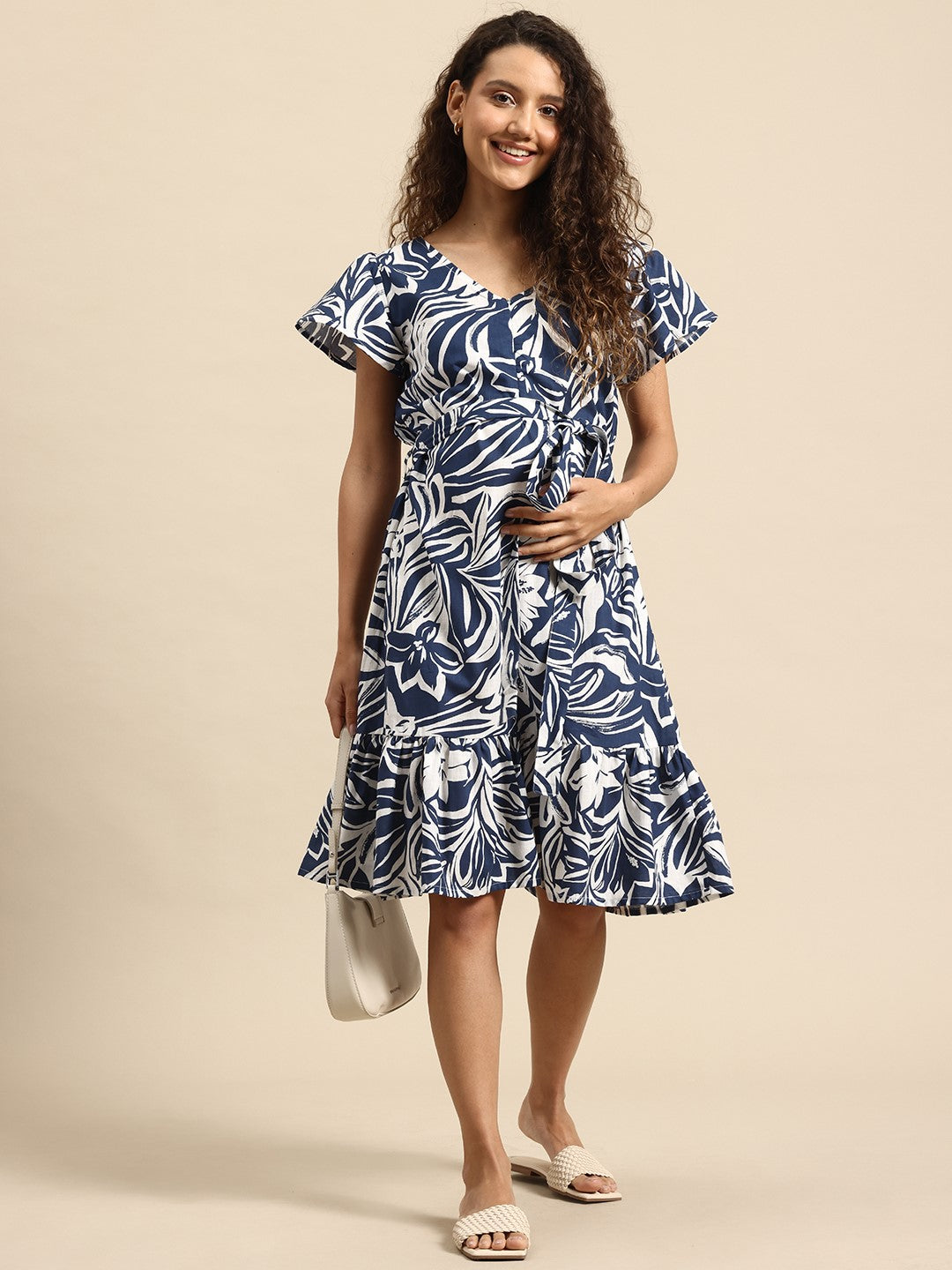 Blush 9 Maternity's Concealed Zip Maternity and Nursing Navy Blue Dress