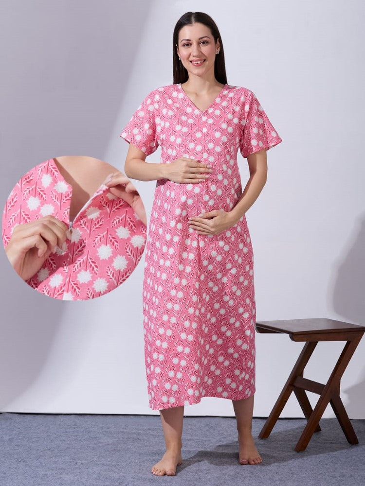 Blush9 Maternity Floral Printed Night Maternity Maxi Dress