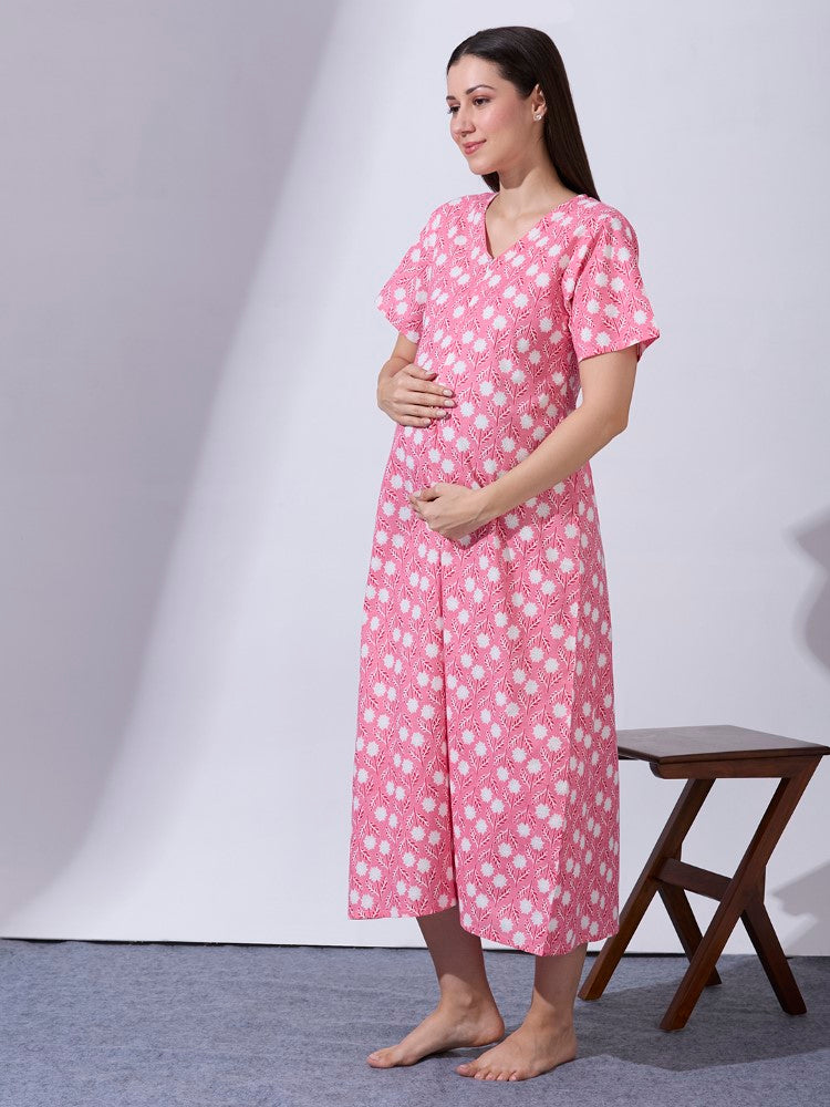 Blush9 Maternity Floral Printed Night Maternity Maxi Dress