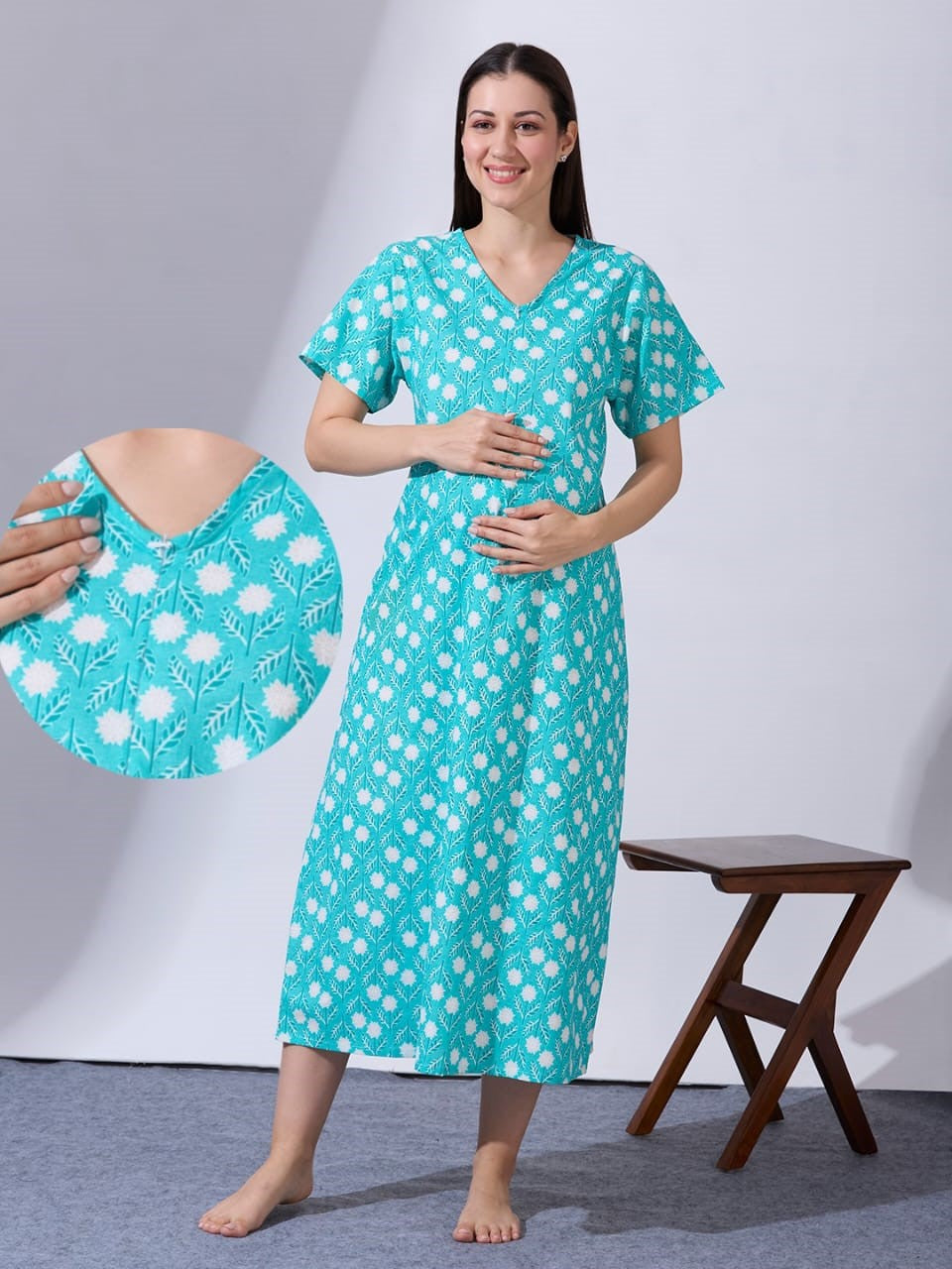 Blush9 Maternity Floral Printed Night Maternity Maxi Dress
