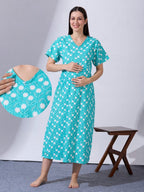 Blush9 Maternity Floral Printed Night Maternity Maxi Dress