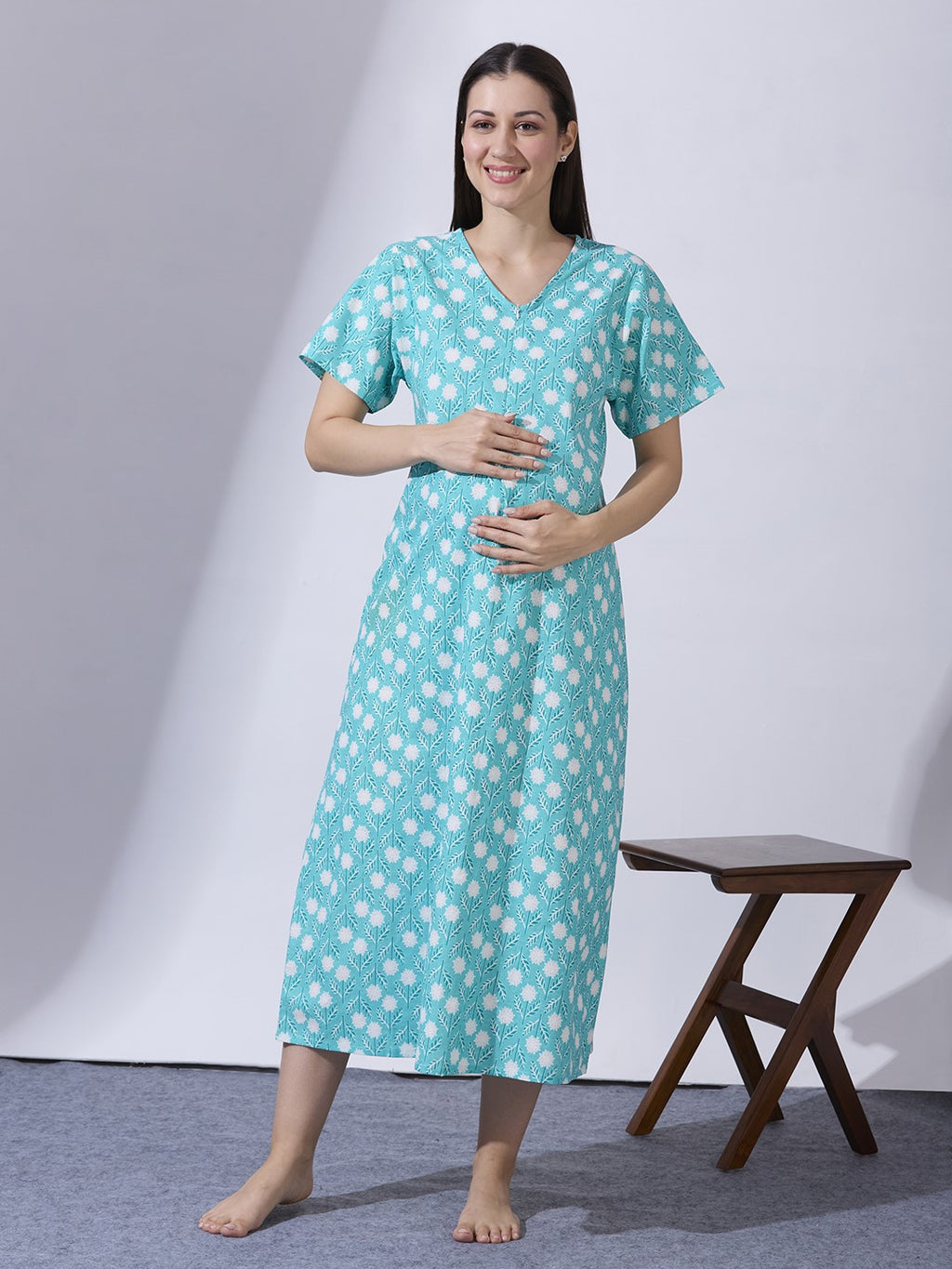 Blush9 Maternity Floral Printed Night Maternity Maxi Dress