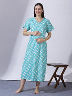 Blush9 Maternity Floral Printed Night Maternity Maxi Dress
