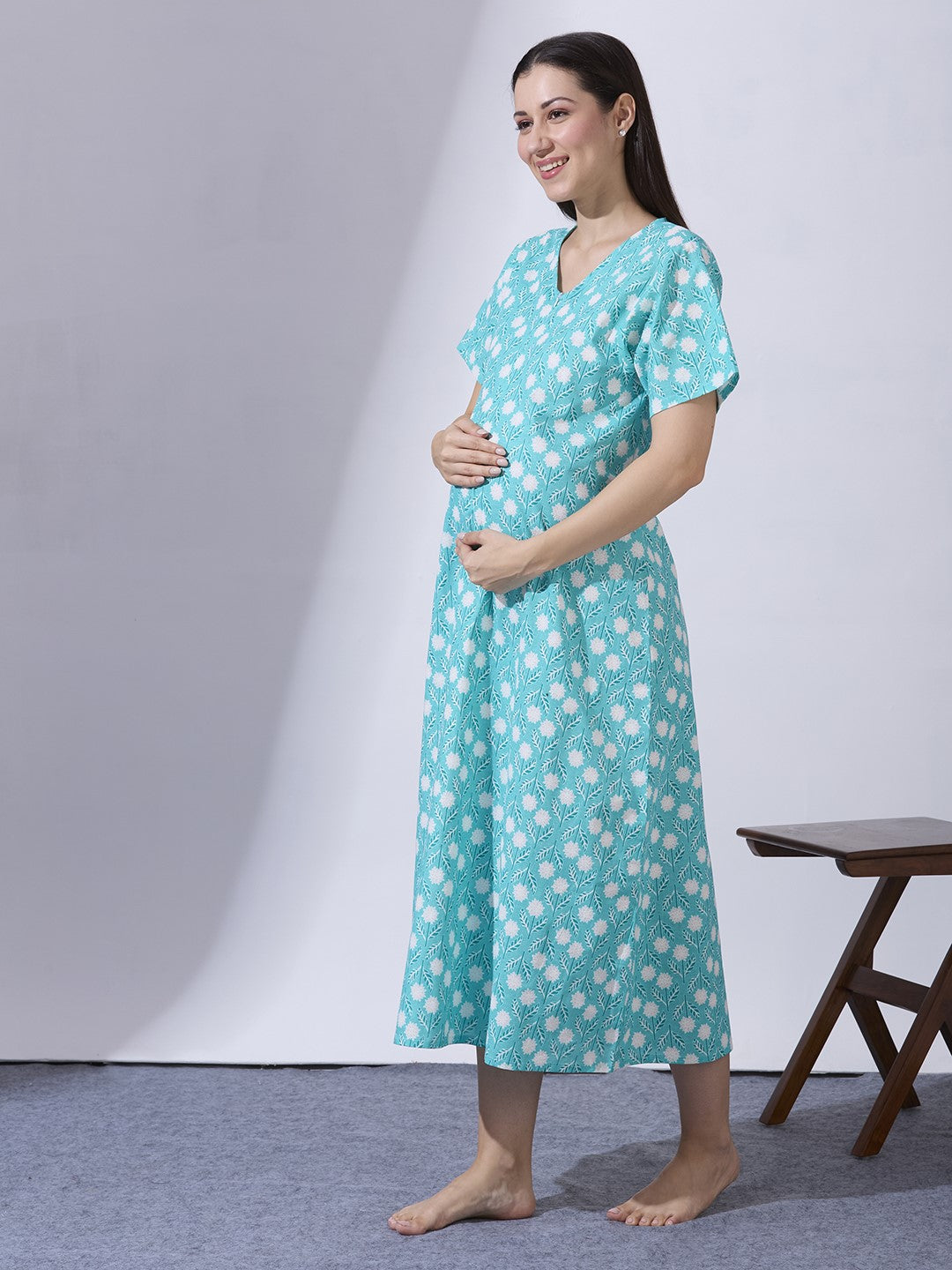 Blush9 Maternity Floral Printed Night Maternity Maxi Dress
