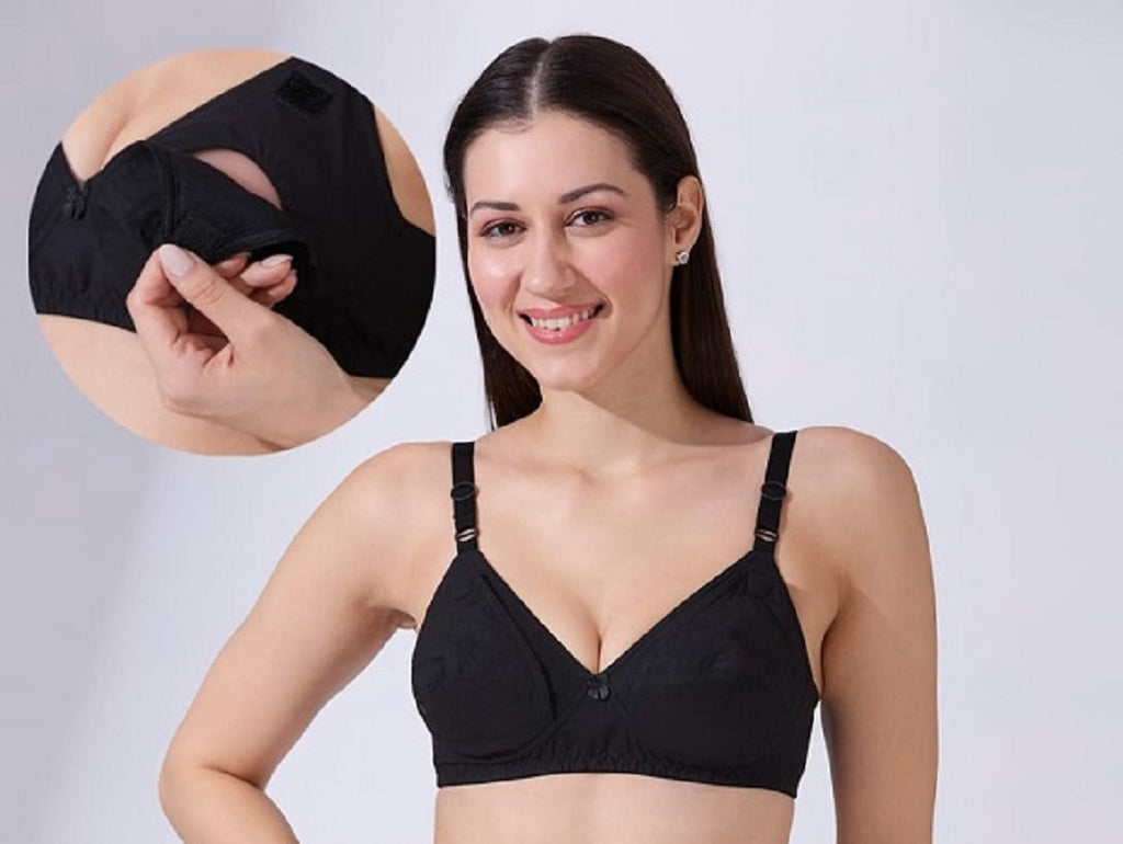 Blush9 Maternity Non-Wired & Non-Padded Cotton Maternity Bra - Black