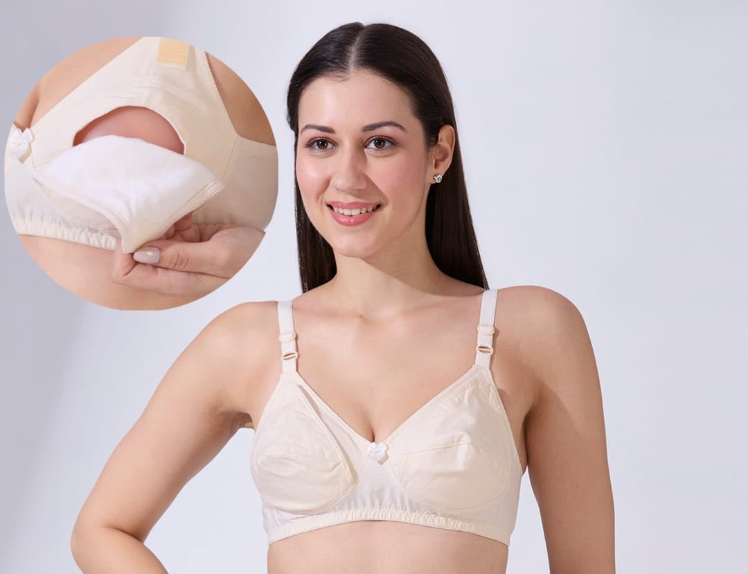 Blush9 Maternity Non-Wired & Non-Padded Cotton Maternity Bra - Cream