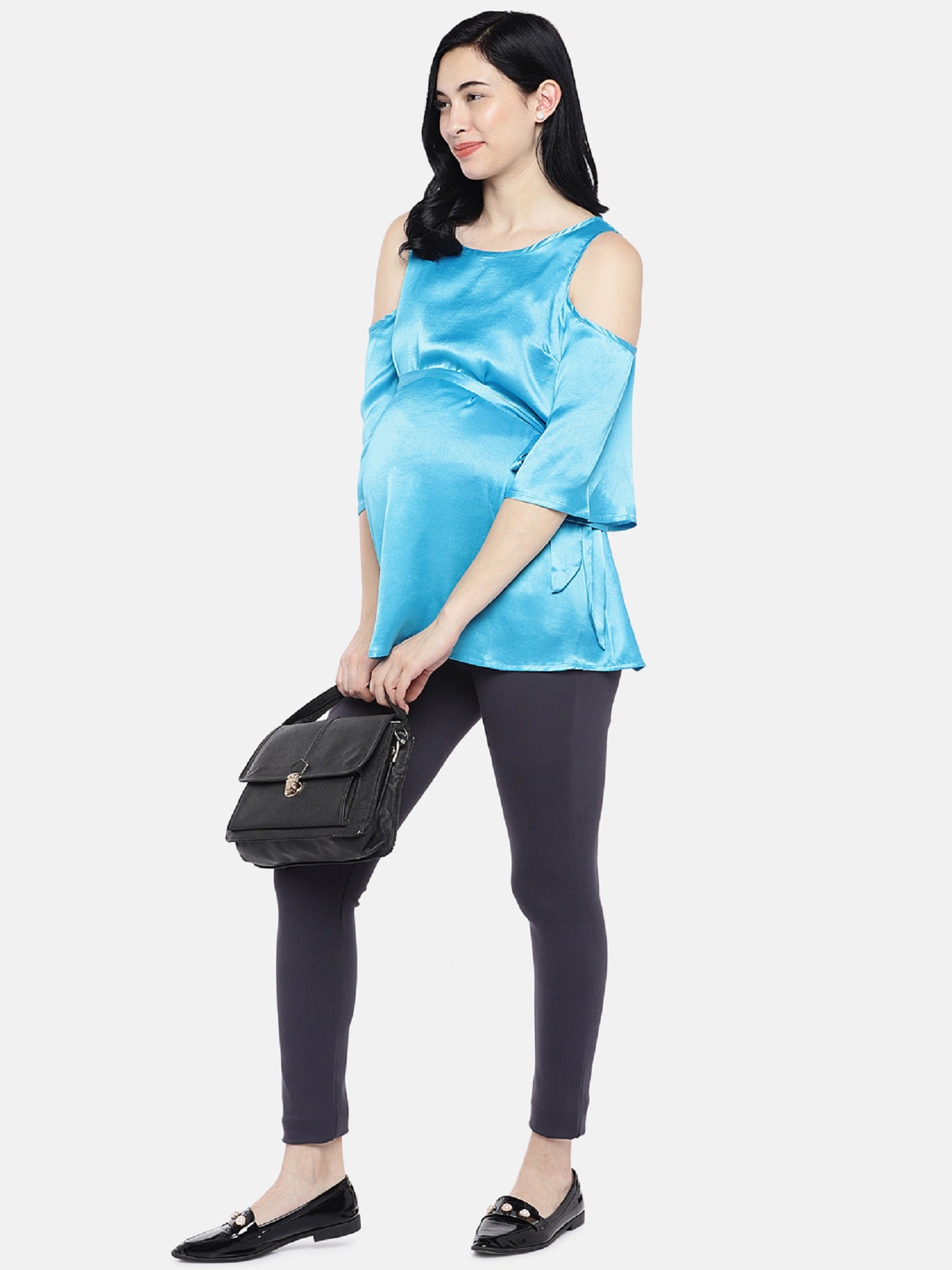 Blush 9 Maternity's Blue Cold Shoulder Maternity Top