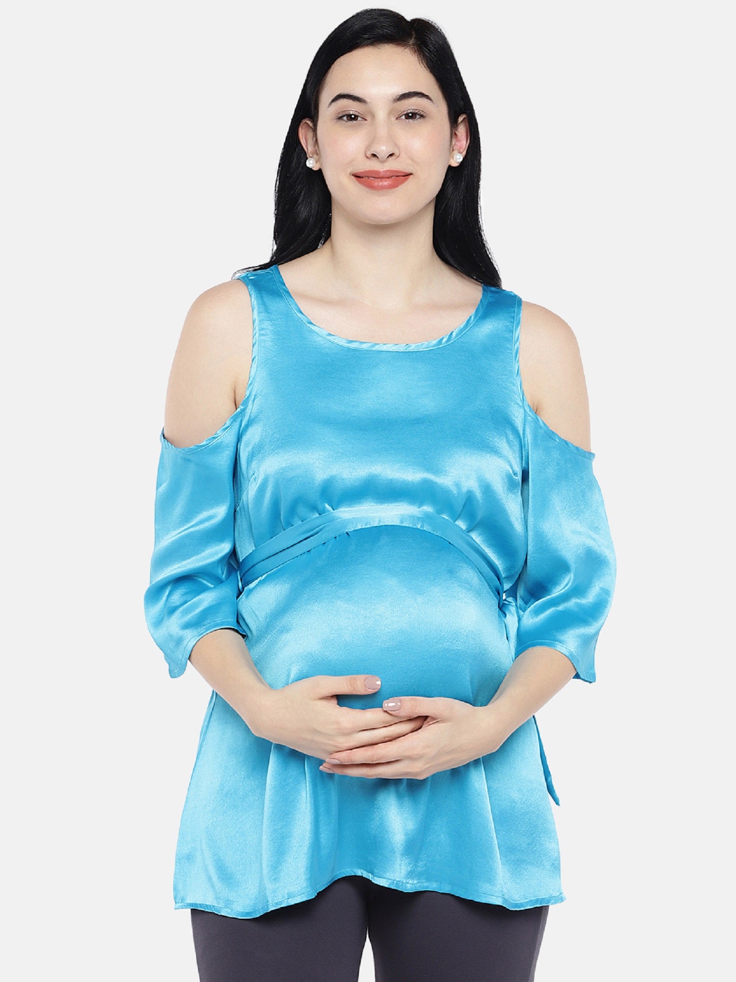 Blush 9 Maternity's Blue Cold Shoulder Maternity Top