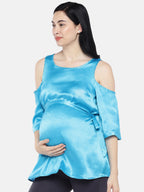 Blush 9 Maternity's Blue Cold Shoulder Maternity Top