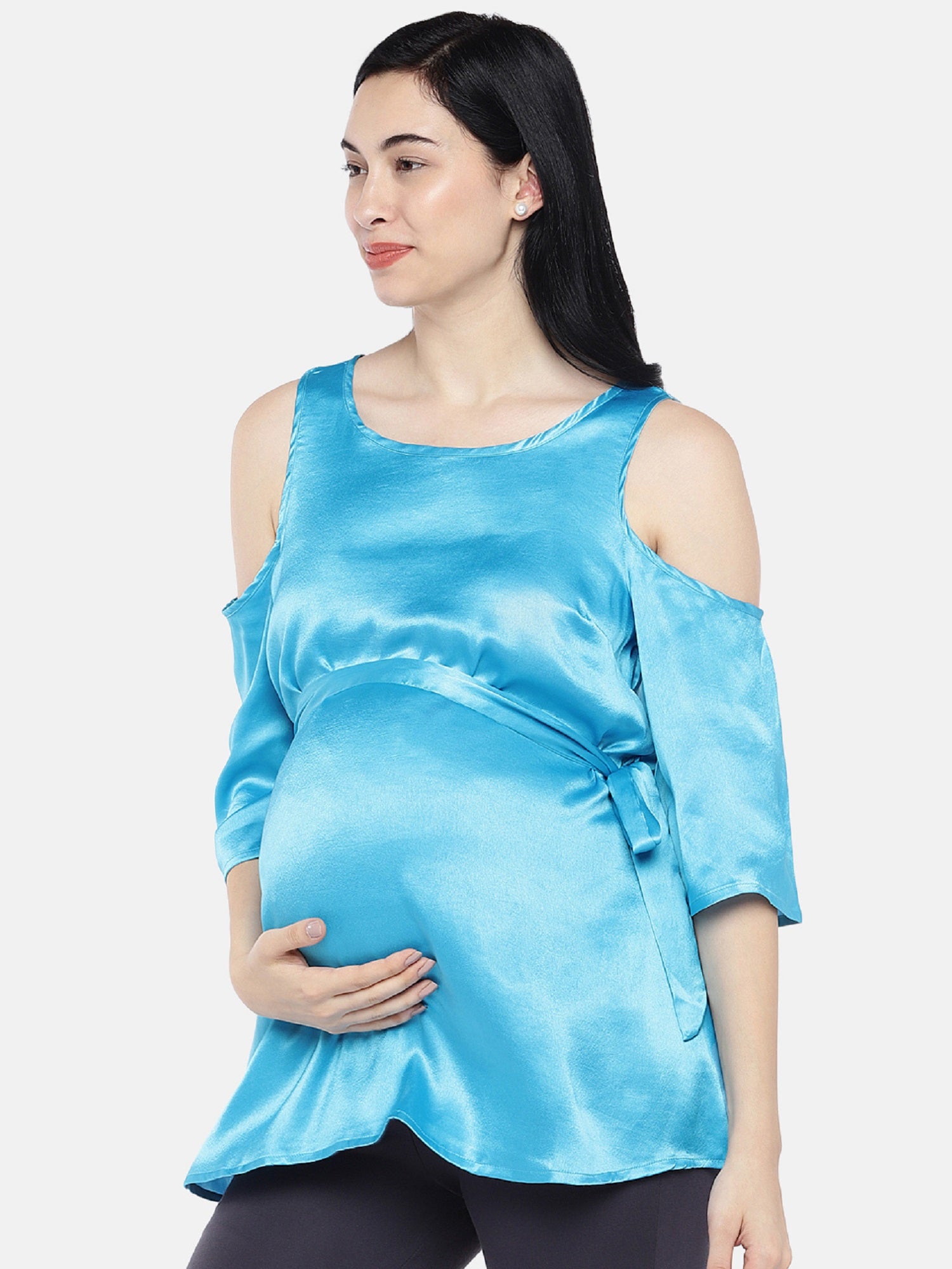 Blush 9 Maternity's Blue Cold Shoulder Maternity Top