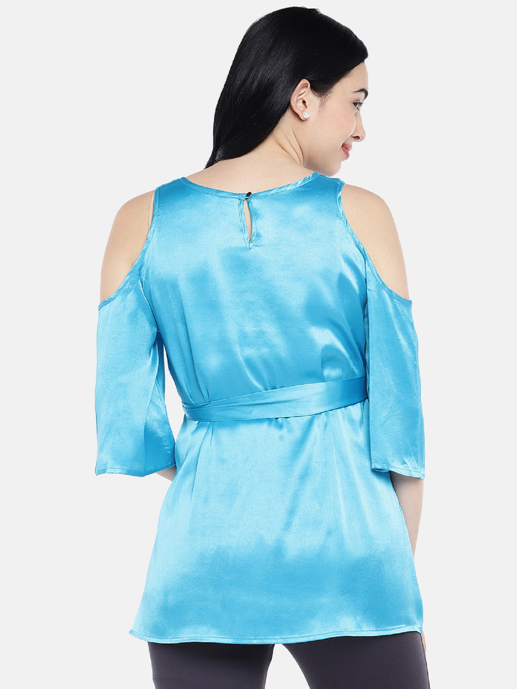 Blush 9 Maternity's Blue Cold Shoulder Maternity Top