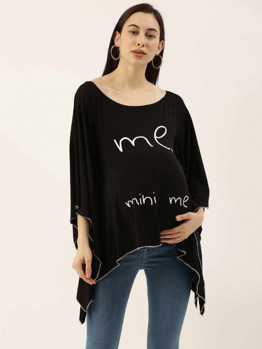 Blush 9 Maternity's Black "Me mini me "printed Nursing Poncho