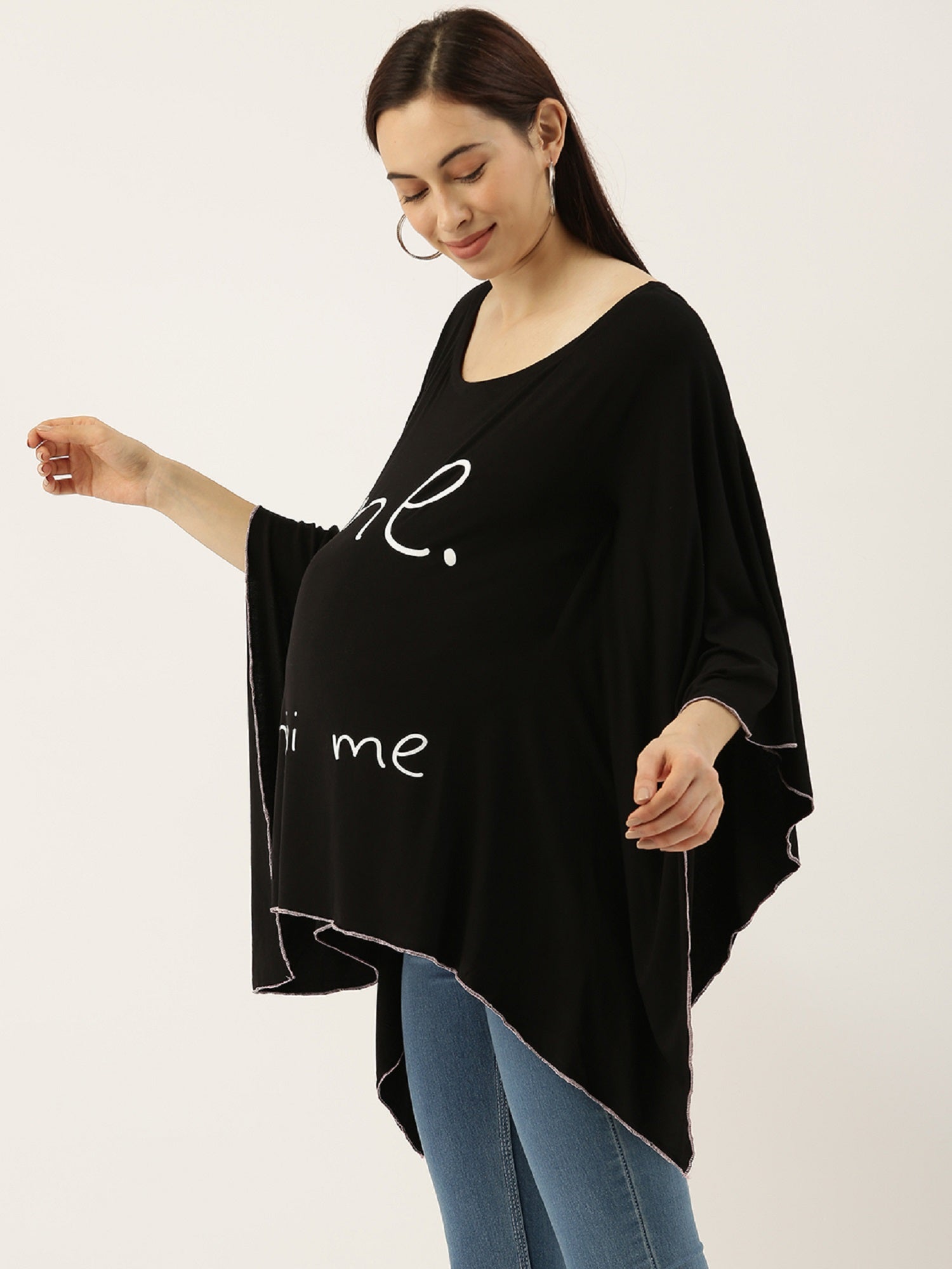 Blush 9 Maternity's Black "Me mini me "printed Nursing Poncho