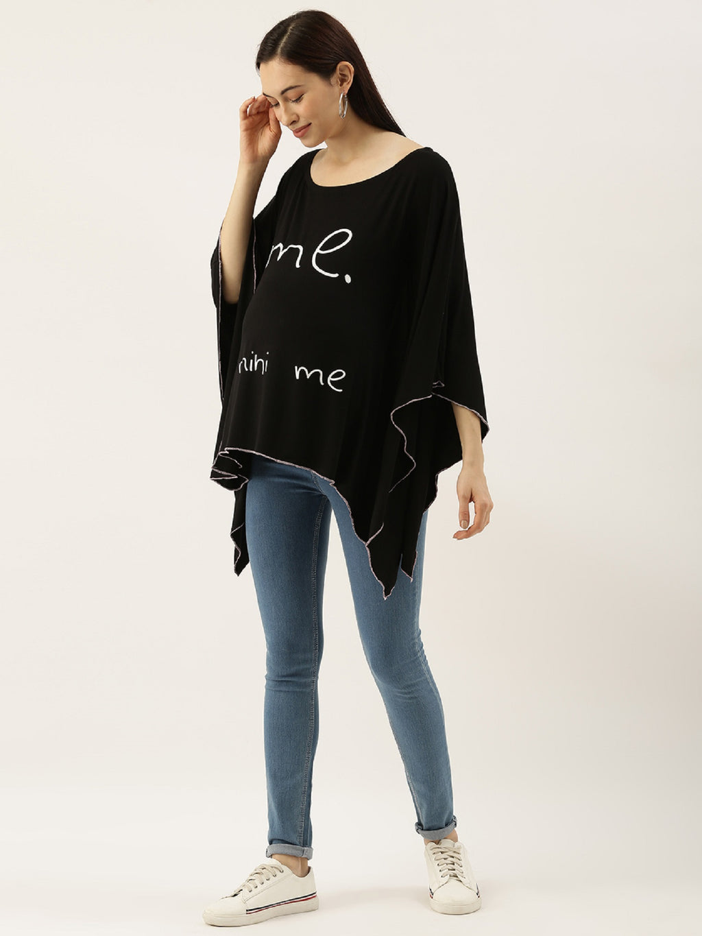 Blush 9 Maternity's Black "Me mini me "printed Nursing Poncho