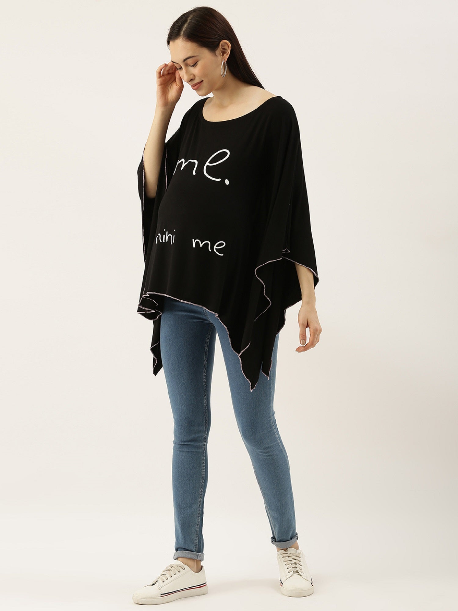 Blush 9 Maternity's Black "Me mini me "printed Nursing Poncho