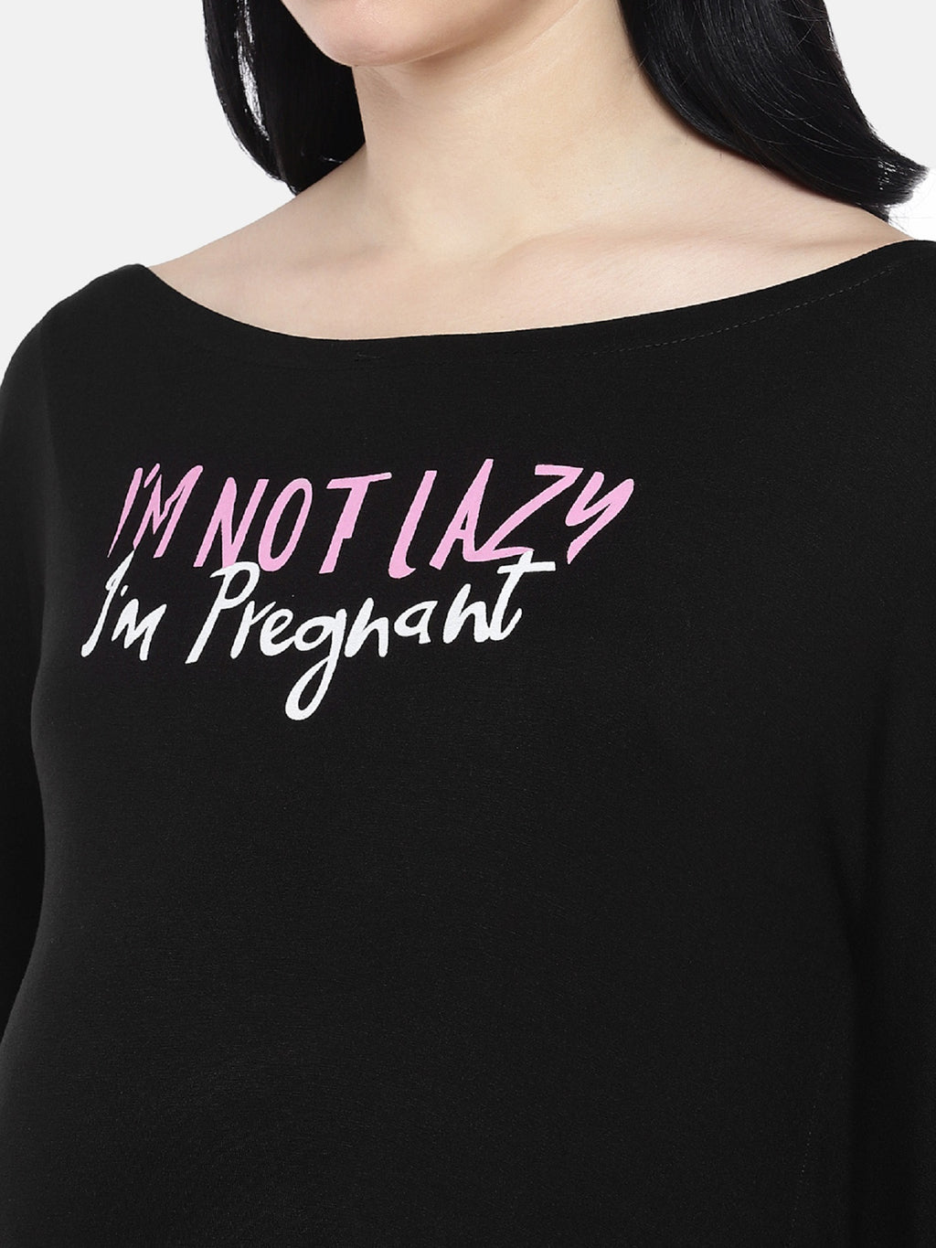 Blush 9 Maternity's Black "Im Not Lazy - Im Pregnant"printed Nursing Poncho