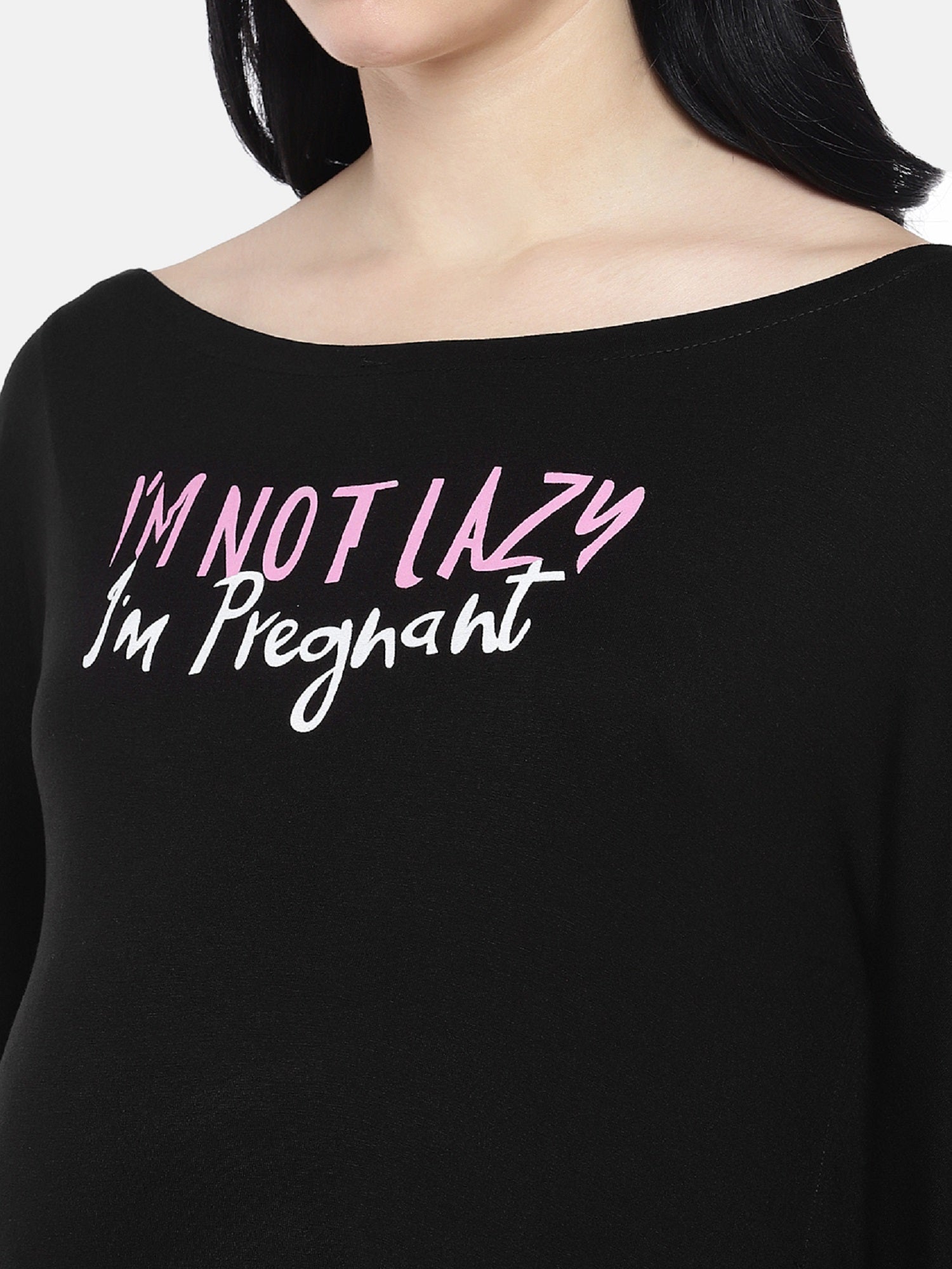 Blush 9 Maternity's Black "Im Not Lazy - Im Pregnant"printed Nursing Poncho