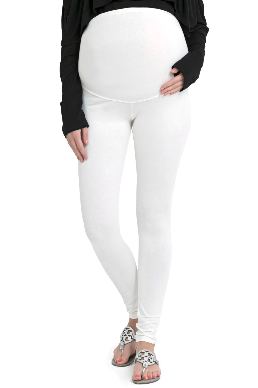 Blush 9 Maternity's Over the bump Off White  leggings