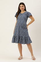 Blush 9 Maternity's Navy Blue Concealed Zip Maternity and Nursing Dress